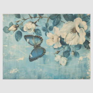 Shabby chic blue butterfly & blush roses tissue paper