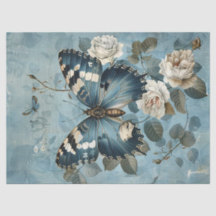 Shabby chic blue butterfly & roses tissue paper