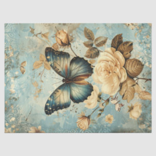Shabby chic blue butterfly & white roses tissue paper
