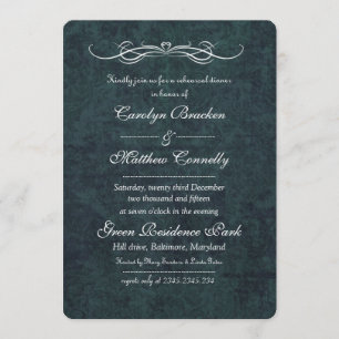 Shabby Chic Blue Damask Vintage Rehearsal Dinner Invitation