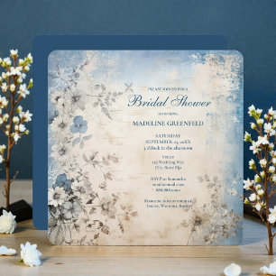 Shabby Chic Blue Floral Bridal Shower Invitation