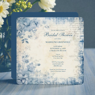 Shabby Chic Blue Floral Bridal Shower Invitation