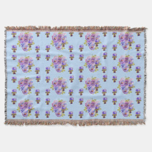 Shabby Chic Blue Floral Flowers Throw Rug