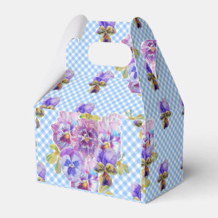 Shabby Chic Blue Gingham Pansy Wedding Floral Cake Favour Box
