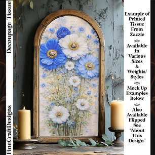 Shabby Chic Blue Ivory Mix Flowers FD7L Decoupage Tissue Paper