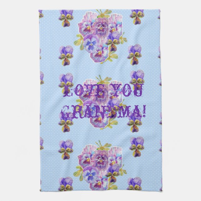 Shabby Chic Blue Love You Grandma Tea Towel (Vertical)