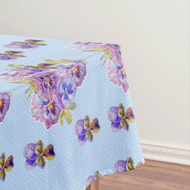 Shabby Chic Blue Pansy Floral Ditsy Tablecloth (In Situ)