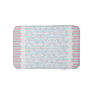 Shabby Chic Blue & Pink Damask Bath Mat