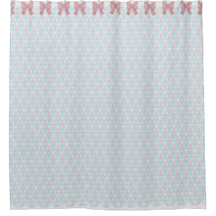 Shabby Chic Blue & Pink Damask w Bows & Lace Shower Curtain