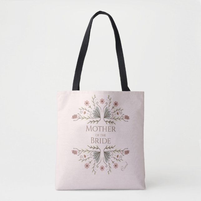 Shabby Chic Blue Pink Flower Mother of the Bride Tote Bag (Front)