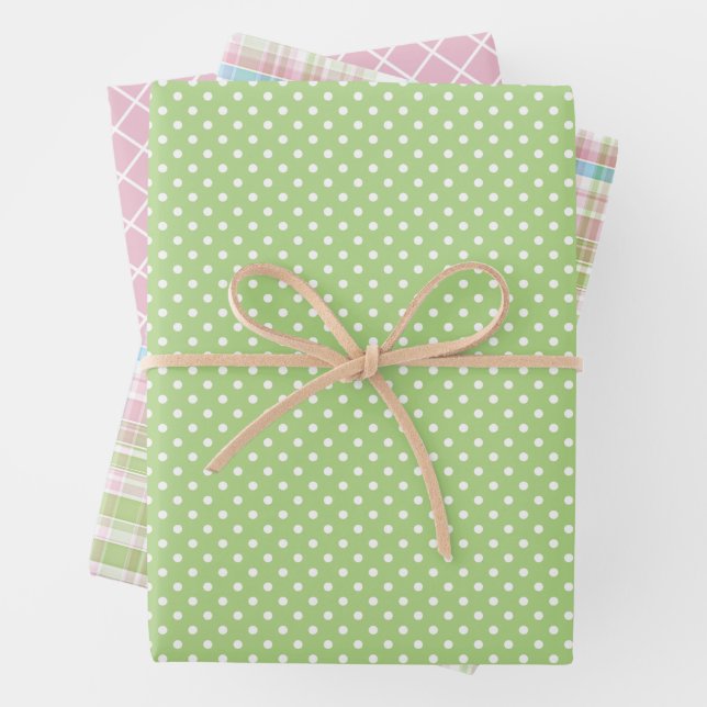 Shabby Chic Blue Pink Green Stripes Pattern Wrapping Paper Sheet (In situ)
