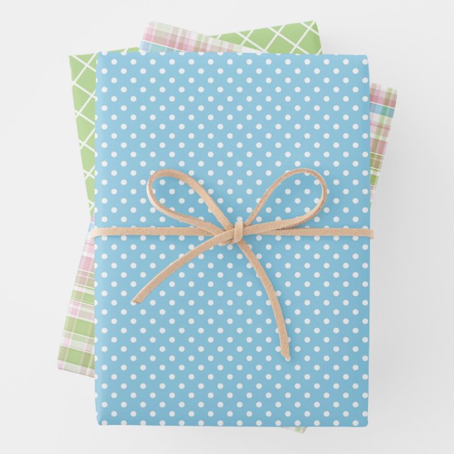 Shabby Chic Blue Pink Green Stripes Pattern Wrapping Paper Sheet (In situ)