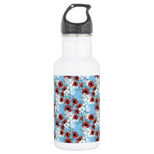 Shabby chic blue red floral flower print by LeahG 532 Ml Water Bottle
