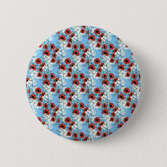 Shabby chic blue red floral flower print by LeahG 6 Cm Round Badge (Front)