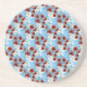 Shabby chic blue red floral flower print by LeahG Coaster