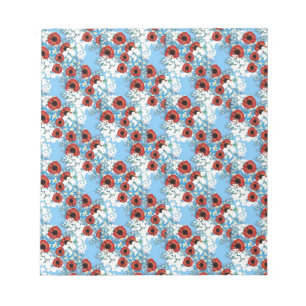 Shabby chic blue red floral flower print by LeahG Notepad