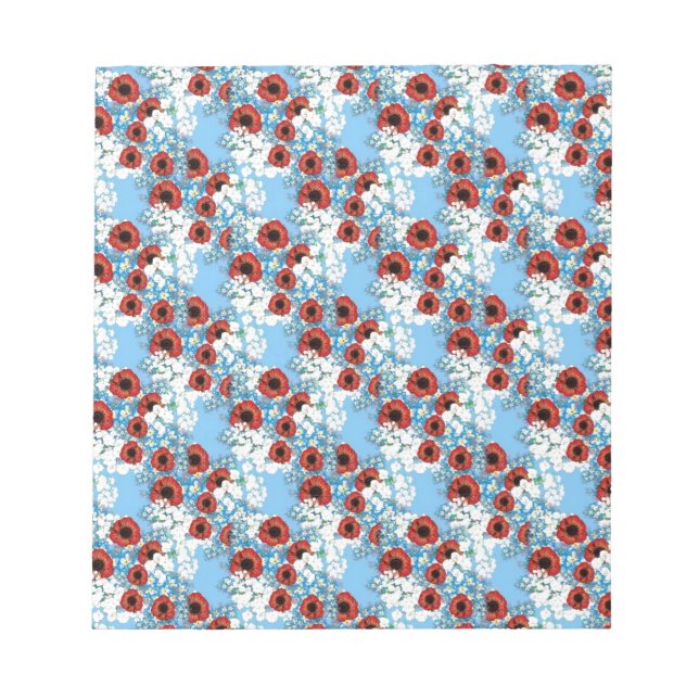Shabby chic blue red floral flower print by LeahG Notepad (Front)