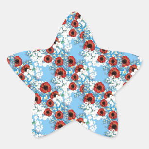 Shabby chic blue red floral flower print by LeahG Star Sticker
