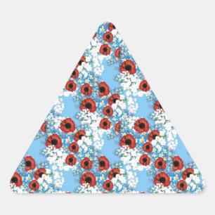 Shabby chic blue red floral flower print by LeahG Triangle Sticker