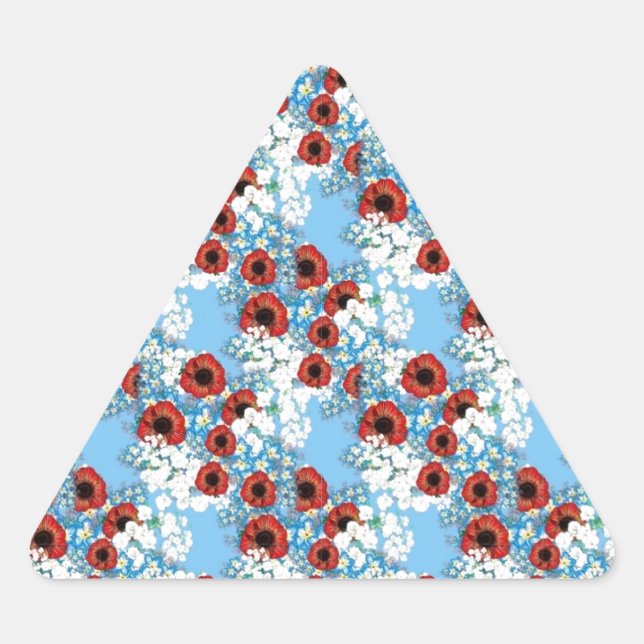 Shabby chic blue red floral flower print by LeahG Triangle Sticker (Front)
