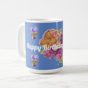 Shabby Chic Blue Rose Roses and Violets floral Mug