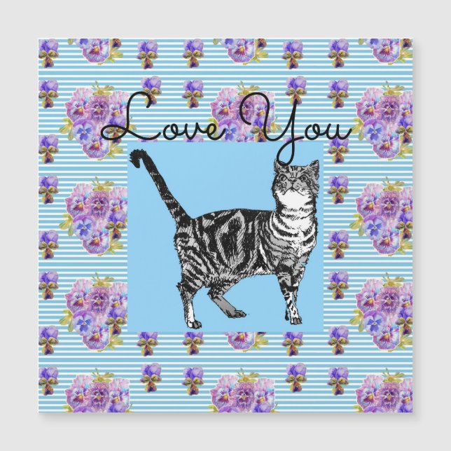 Shabby Chic Blue Stripe Tabby Cat Love Heart (Front)