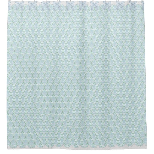 Shabby Chic Blue & Teal Damask w Bows & Lace Shower Curtain (Front)