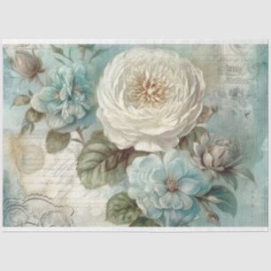 Shabby Chic Blue Vintage Inspired Floral Decoupage Tissue Paper