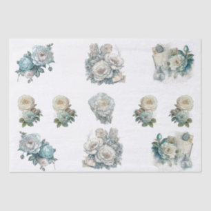 Shabby Chic Blue Vintage Inspired Floral Decoupage Tissue Paper