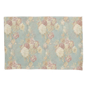 Shabby Chic Blue White and Yellow Floral Pillowcase