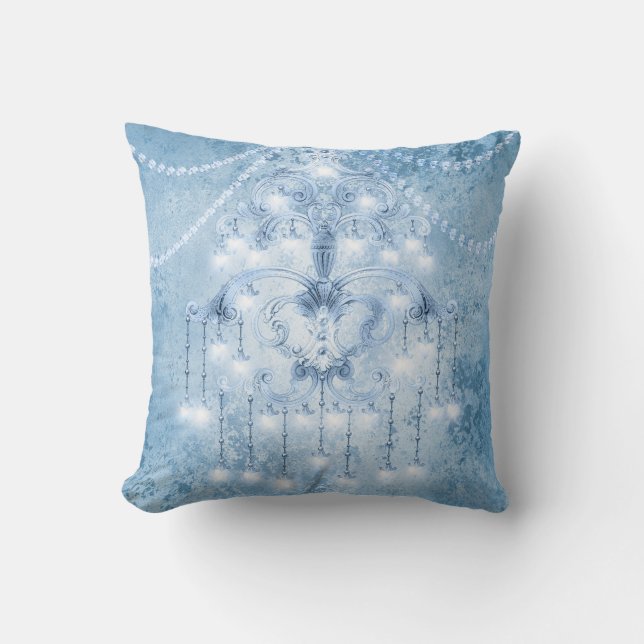 Shabby Chic Blue White Chandeliers Watercolor Cushion (Front)