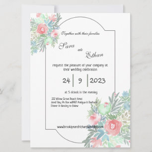 Shabby chic, Blush and mint, wedding invitation