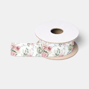 Shabby Chic Blush Pink Roses Eucalyptus Greenery Satin Ribbon