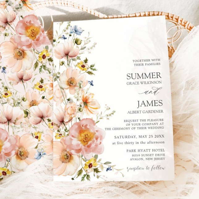 Shabby Chic Blush Pink Wildflower Floral Wedding  Invitation (Creator Uploaded)