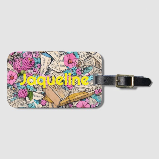 Shabby Chic Book File Illustration Luggage Tag (Front Horizontal)