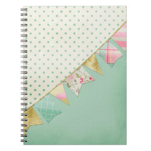 Shabby Chic Boutique Bunting in Pink, Mint & Gold Notebook