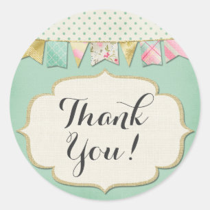 Shabby Chic Boutique Bunting in Pink Thank You Classic Round Sticker