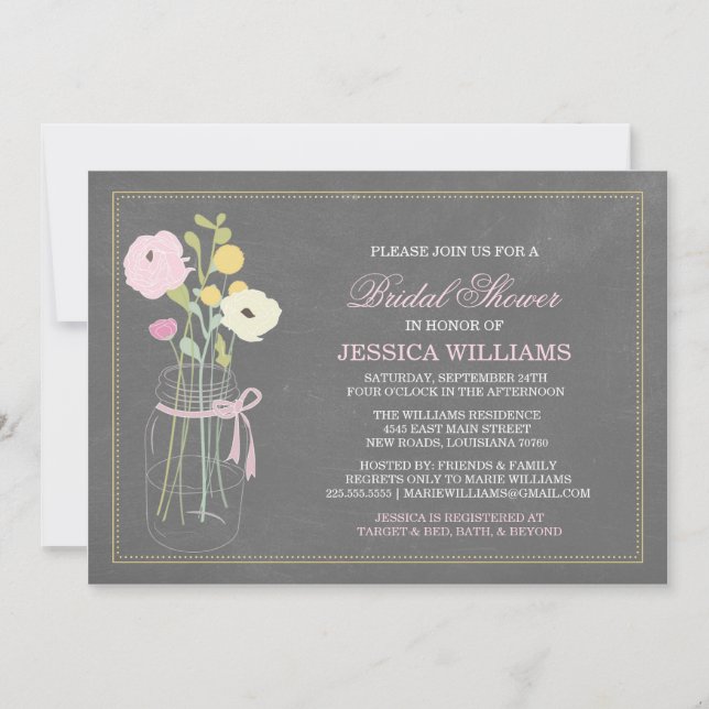 Shabby Chic Bridal Shower | Pink Invitation (Front)