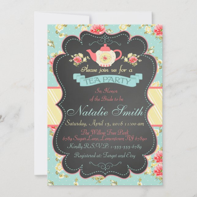 Shabby Chic Bridal Shower Tea Party Invitation (Front)