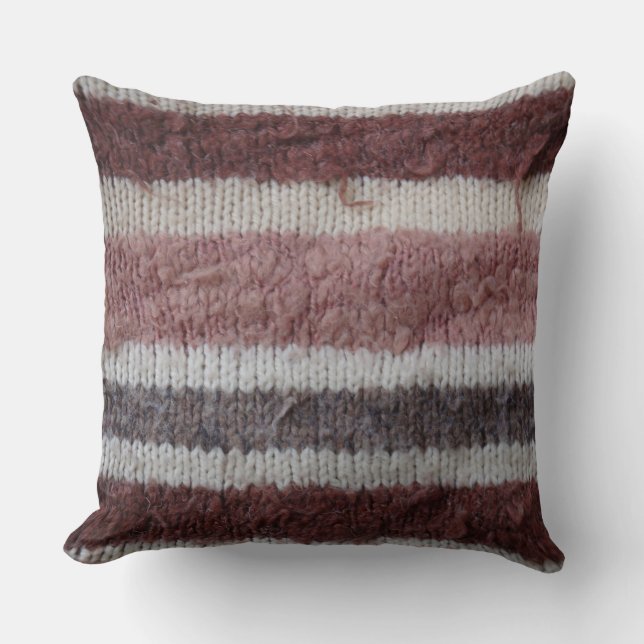shabby chic brown and biege stripes knitted cushion (Front)