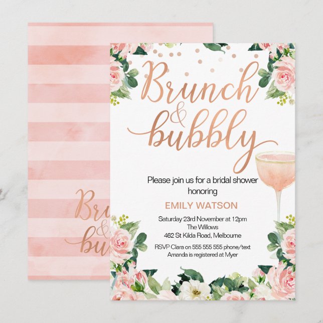 Shabby Chic Brunch Bubbly Bridal Shower Invitation (Front/Back)
