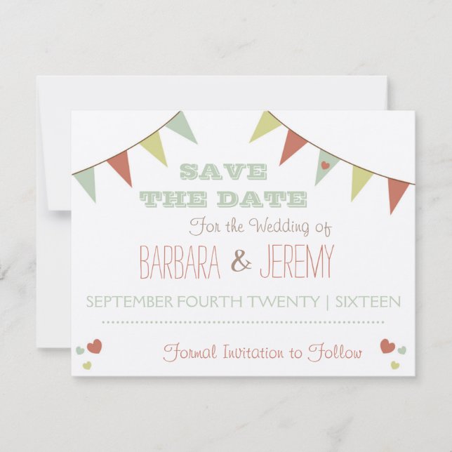 Shabby Chic Bunting Save the Date (Front)