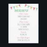Shabby Chic Bunting Wedding Menu Pink and Mint Postcard<br><div class="desc">This wedding invitation is perfect for the modern,  yet rustic wedding. Adorned with a cute bunting in the corners and a variety of fonts. In pink and mint shades.</div>