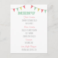 Shabby Chic Bunting Wedding Menu Pink and Mint