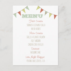 Shabby Chic Bunting Wedding Menu Postcard