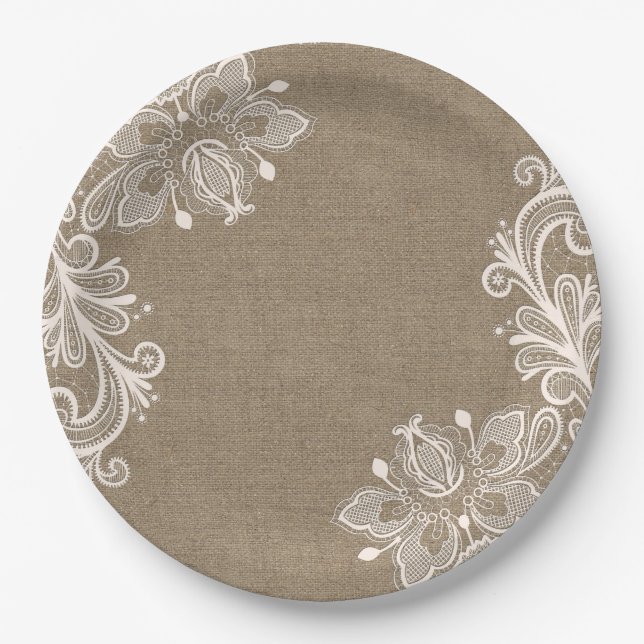 Shabby Chic Burlap and Lace Chic Paper Plate (Front)