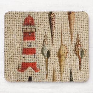shabby chic burlap coastal seashell lighthouse mouse mat