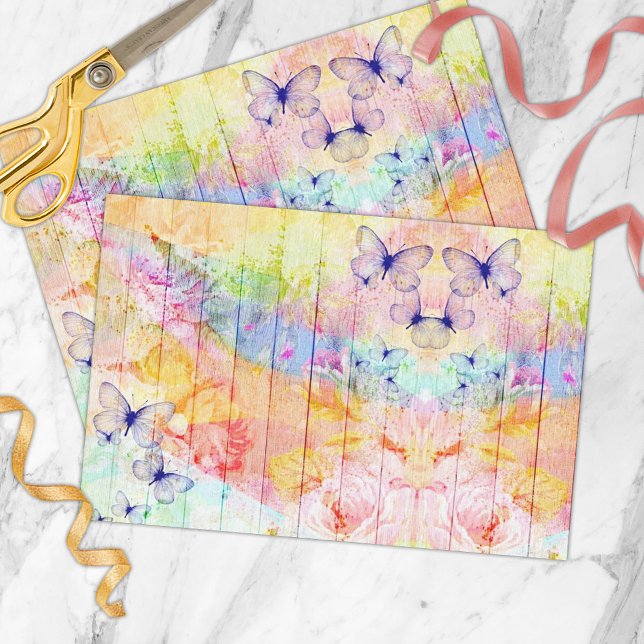 Shabby Chic Butterflies and Roses on Rustic Wood Tissue Paper (Creator Uploaded)