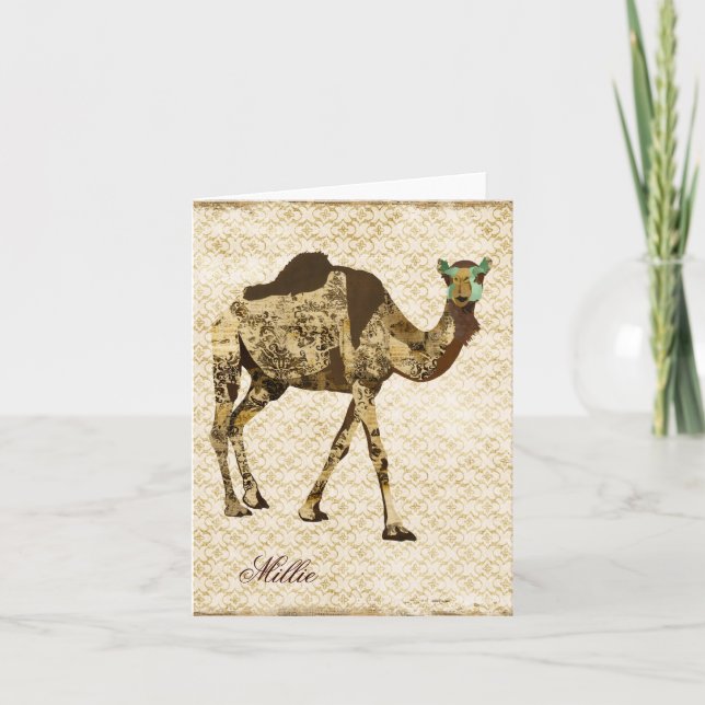 Shabby Chic Camel Personalised Notecard (Front)