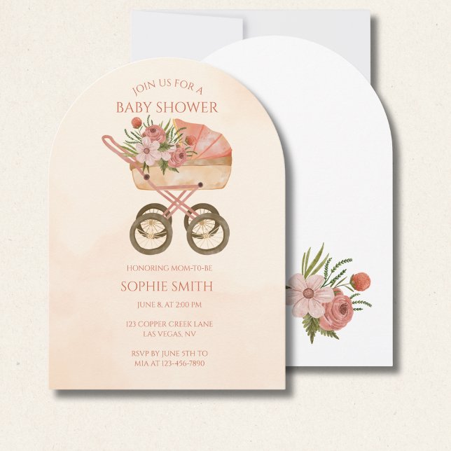 Shabby Chic Carriage Watercolor Floral Baby Shower Invitation (Creator Uploaded)